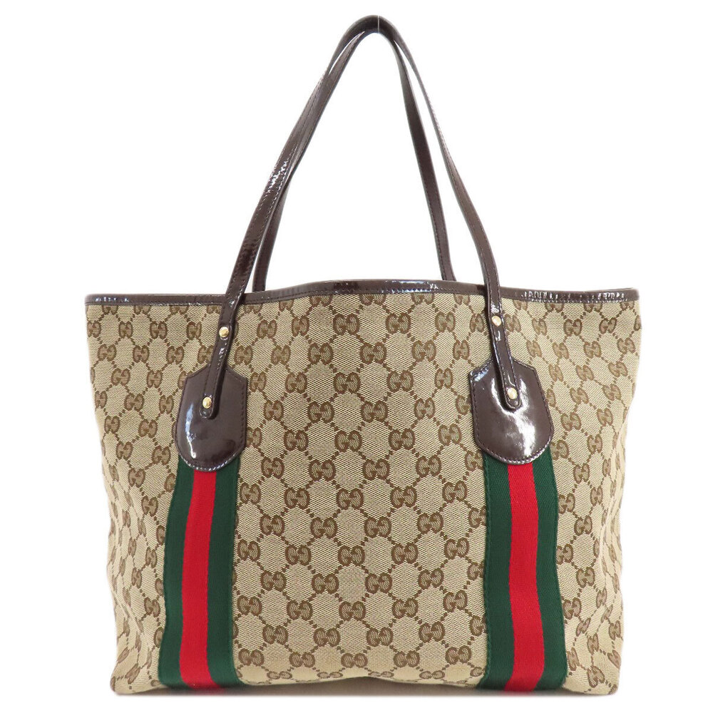 Gucci Canvas Sherry GG Brown Line web Bag Tote